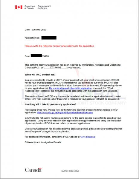 Hình 1 - Thư xác nhận nộp hồ sơ