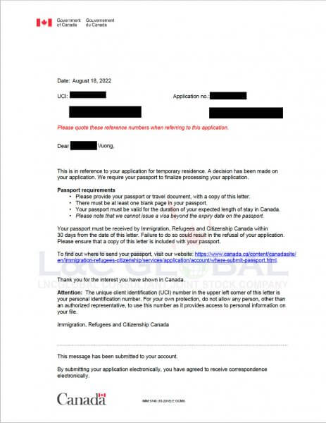 Hình 6 - Thư yêu cầu nộp passport để dán visa - Passport Request